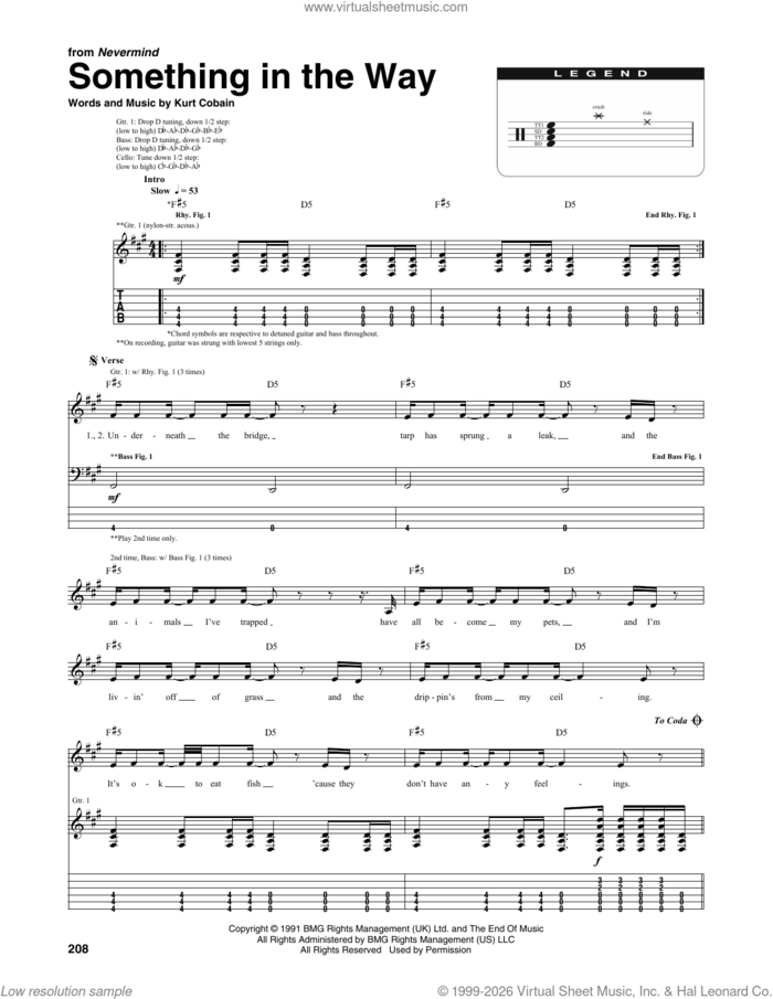 Something In The Way (from Nevermind) sheet music for chamber ensemble (Transcribed Score) by Nirvana and Kurt Cobain, intermediate skill level