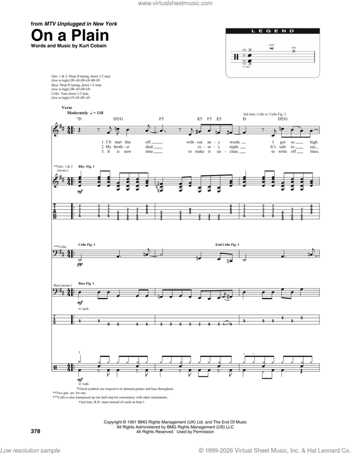 On A Plain (from MTV Unplugged in New York) sheet music for chamber ensemble (Transcribed Score) by Nirvana and Kurt Cobain, intermediate skill level