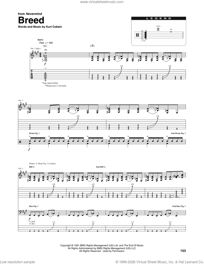 Breed sheet music for chamber ensemble (Transcribed Score) by Nirvana and Kurt Cobain, intermediate skill level