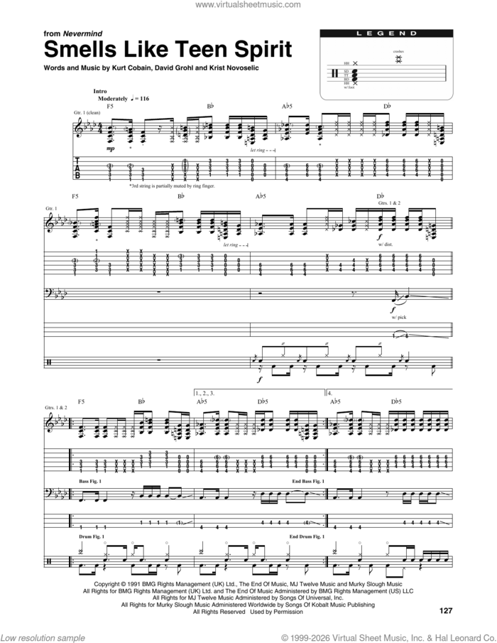 Smells Like Teen Spirit sheet music for chamber ensemble (Transcribed Score) by Nirvana, Dave Grohl, Krist Novoselic and Kurt Cobain, intermediate skill level