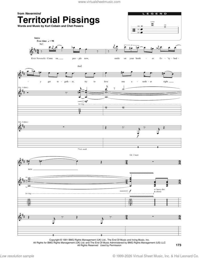 Territorial Pissings sheet music for chamber ensemble (Transcribed Score) by Nirvana, Chet Powers and Kurt Cobain, intermediate skill level