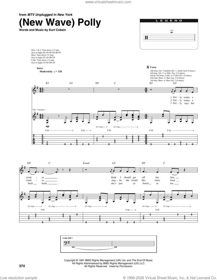 (New Wave) Polly (from MTV Unplugged in New York) sheet music for chamber ensemble (Transcribed Score) by Nirvana and Kurt Cobain, intermediate skill level