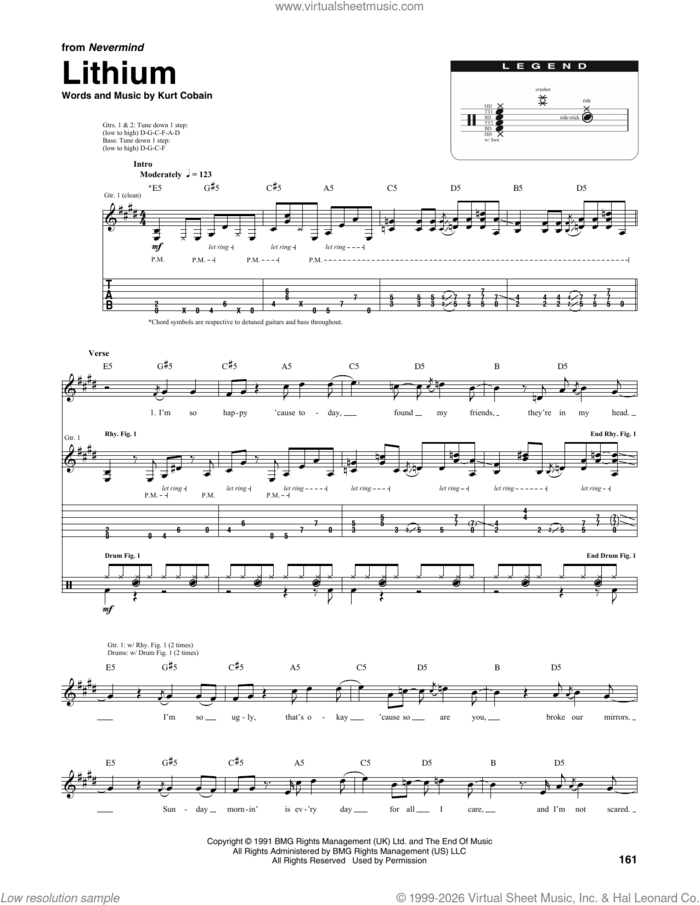 Lithium sheet music for chamber ensemble (Transcribed Score) by Nirvana and Kurt Cobain, intermediate skill level