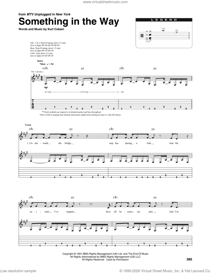 Something In The Way (from MTV Unplugged in New York) sheet music for chamber ensemble (Transcribed Score) by Nirvana and Kurt Cobain, intermediate skill level