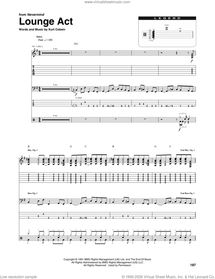 Lounge Act sheet music for chamber ensemble (Transcribed Score) by Nirvana and Kurt Cobain, intermediate skill level