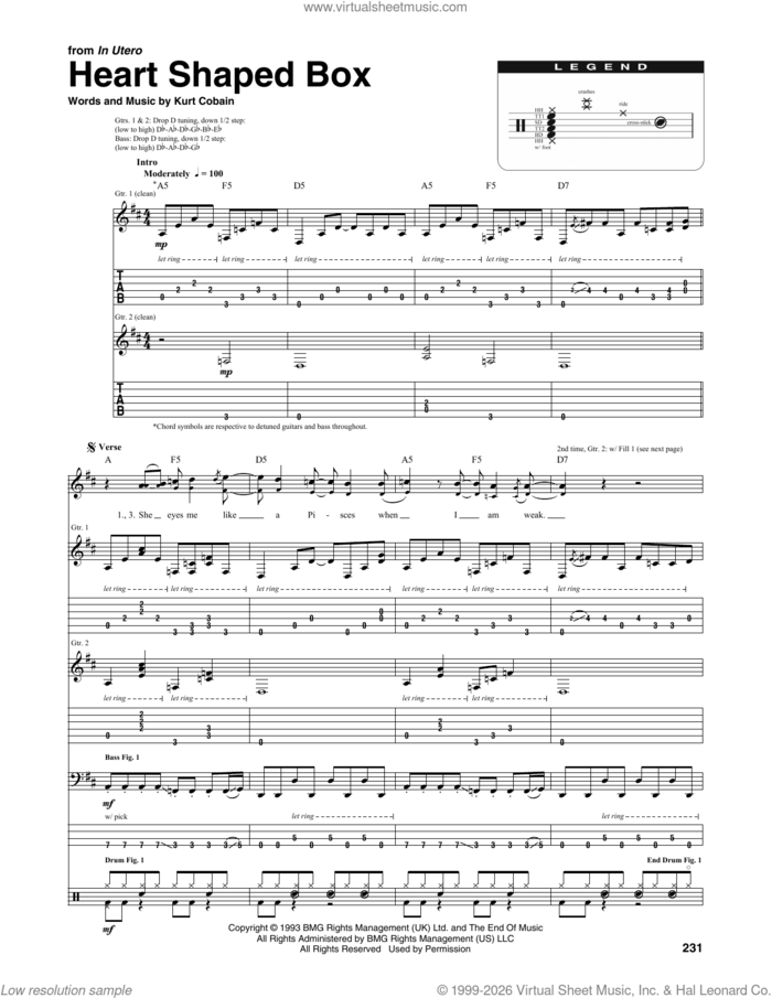Heart Shaped Box sheet music for chamber ensemble (Transcribed Score) by Nirvana and Kurt Cobain, intermediate skill level