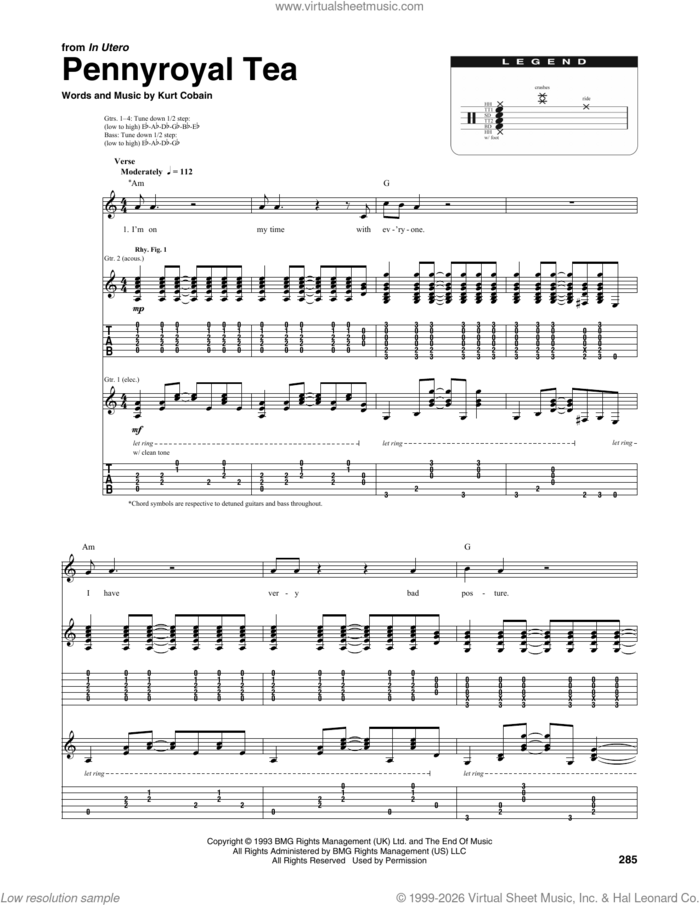Pennyroyal Tea sheet music for chamber ensemble (Transcribed Score) by Nirvana and Kurt Cobain, intermediate skill level