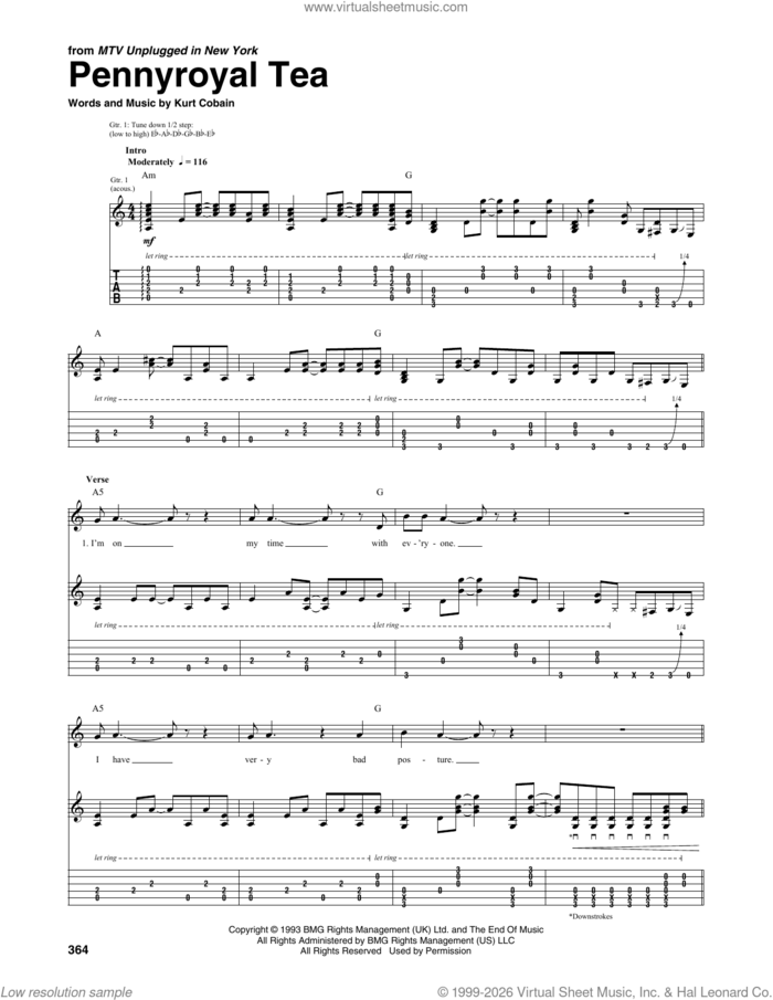 Pennyroyal Tea (from MTV Unplugged in New York) sheet music for chamber ensemble (Transcribed Score) by Nirvana and Kurt Cobain, intermediate skill level