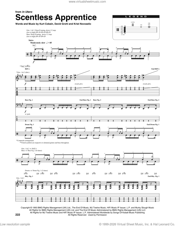 Scentless Apprentice sheet music for chamber ensemble (Transcribed Score) by Nirvana, Dave Grohl, Krist Novoselic and Kurt Cobain, intermediate skill level