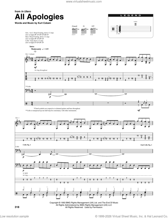 All Apologies (from MTV Unplugged in New York) sheet music for chamber ensemble (Transcribed Score) by Nirvana and Kurt Cobain, intermediate skill level