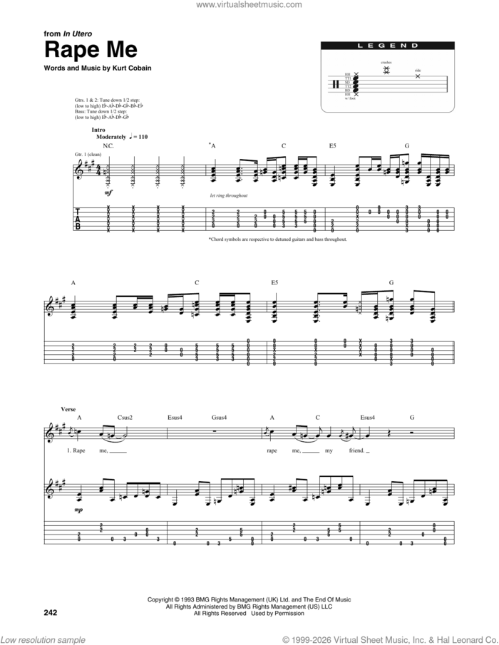 Rape Me sheet music for chamber ensemble (Transcribed Score) by Nirvana and Kurt Cobain, intermediate skill level