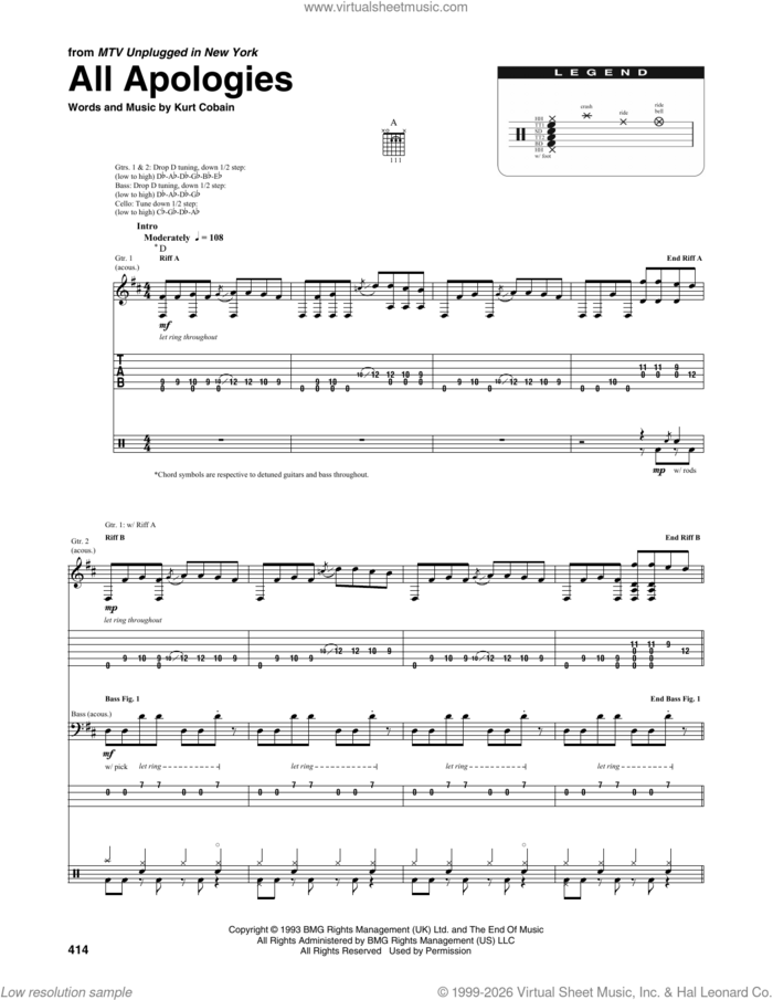 All Apologies sheet music for chamber ensemble (Transcribed Score) by Nirvana and Kurt Cobain, intermediate skill level