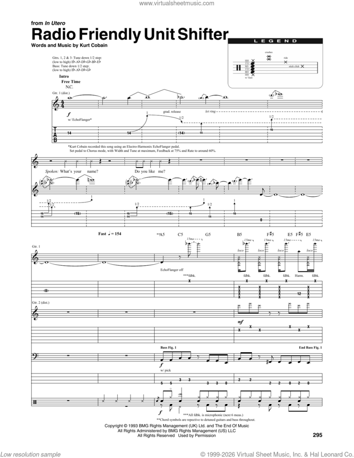 Radio Friendly Unit Shifter sheet music for chamber ensemble (Transcribed Score) by Nirvana and Kurt Cobain, intermediate skill level