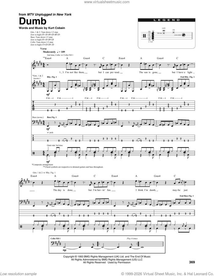 Dumb (from MTV Unplugged in New York) sheet music for chamber ensemble (Transcribed Score) by Nirvana and Kurt Cobain, intermediate skill level