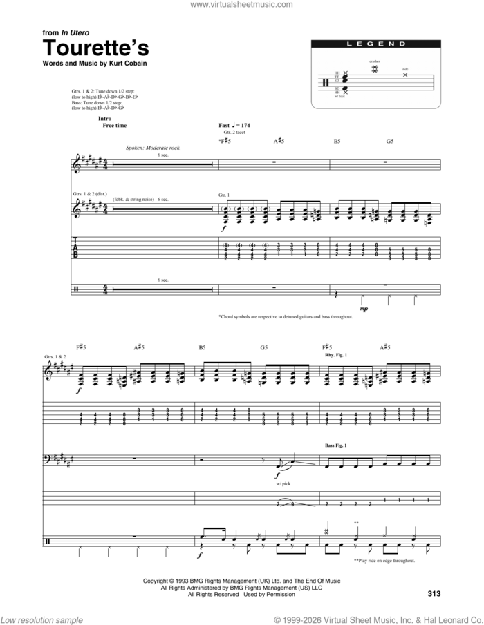 Tourette's sheet music for chamber ensemble (Transcribed Score) by Nirvana and Kurt Cobain, intermediate skill level