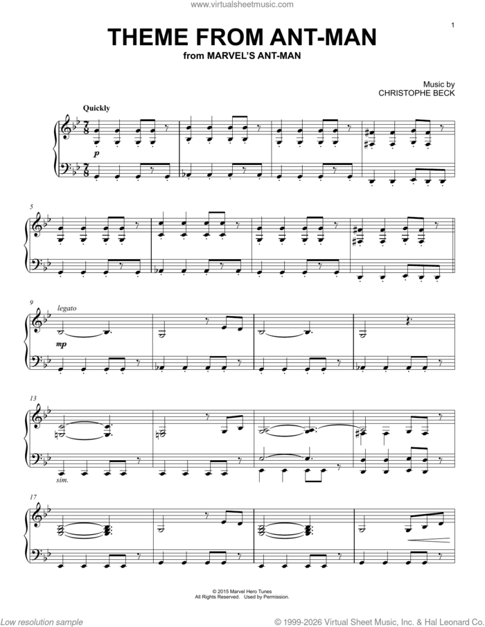 Theme From Ant-Man sheet music for piano solo by Christophe Beck, intermediate skill level