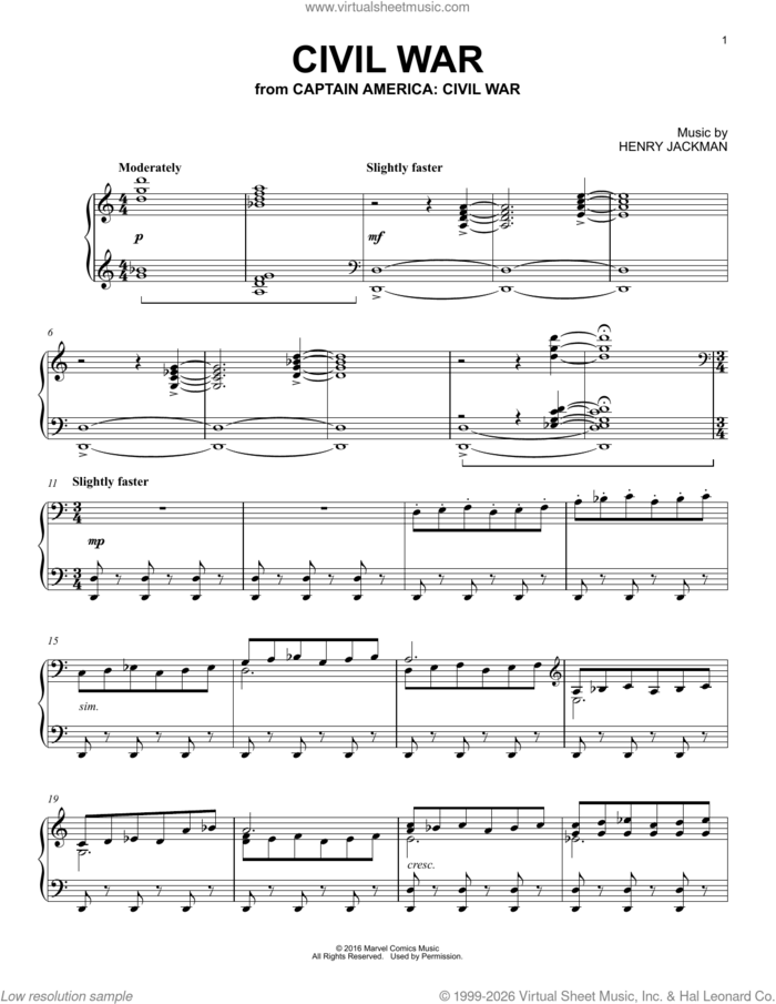 Civil War (from Captain America: Civil War) sheet music for piano solo by Henry Jackman, intermediate skill level