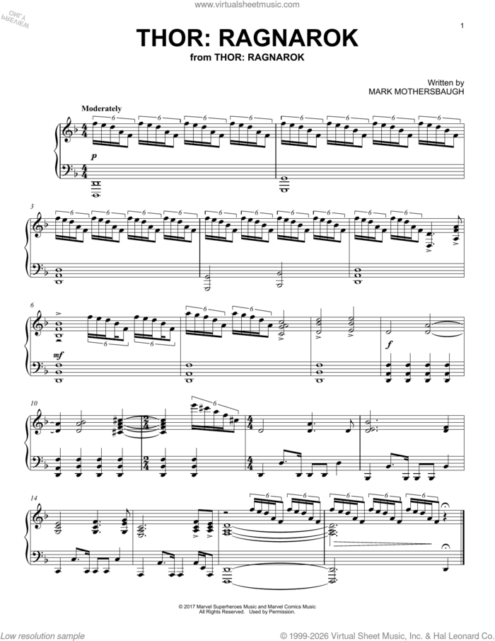 Thor: Ragnarok sheet music for piano solo by Mark Mothersbaugh, intermediate skill level