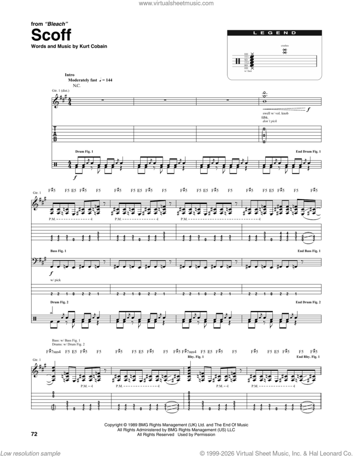 Scoff sheet music for chamber ensemble (Transcribed Score) by Nirvana and Kurt Cobain, intermediate skill level