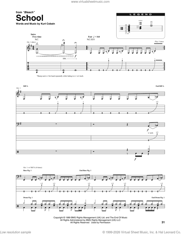 School sheet music for chamber ensemble (Transcribed Score) by Nirvana and Kurt Cobain, intermediate skill level