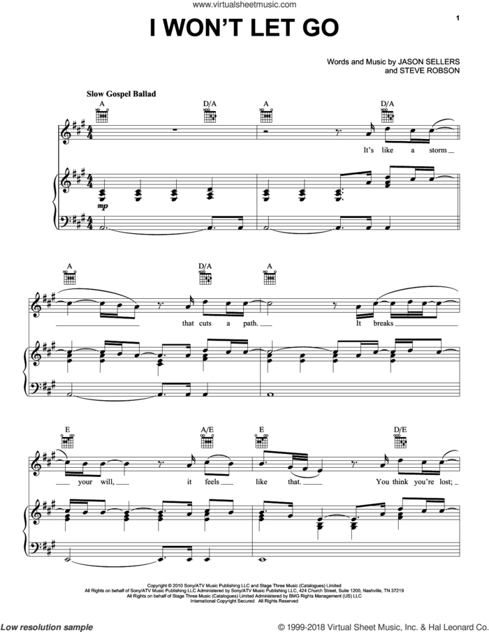 I Won't Let Go sheet music for voice, piano or guitar by Rascal Flatts, Jason Sellers and Steve Robson, intermediate skill level