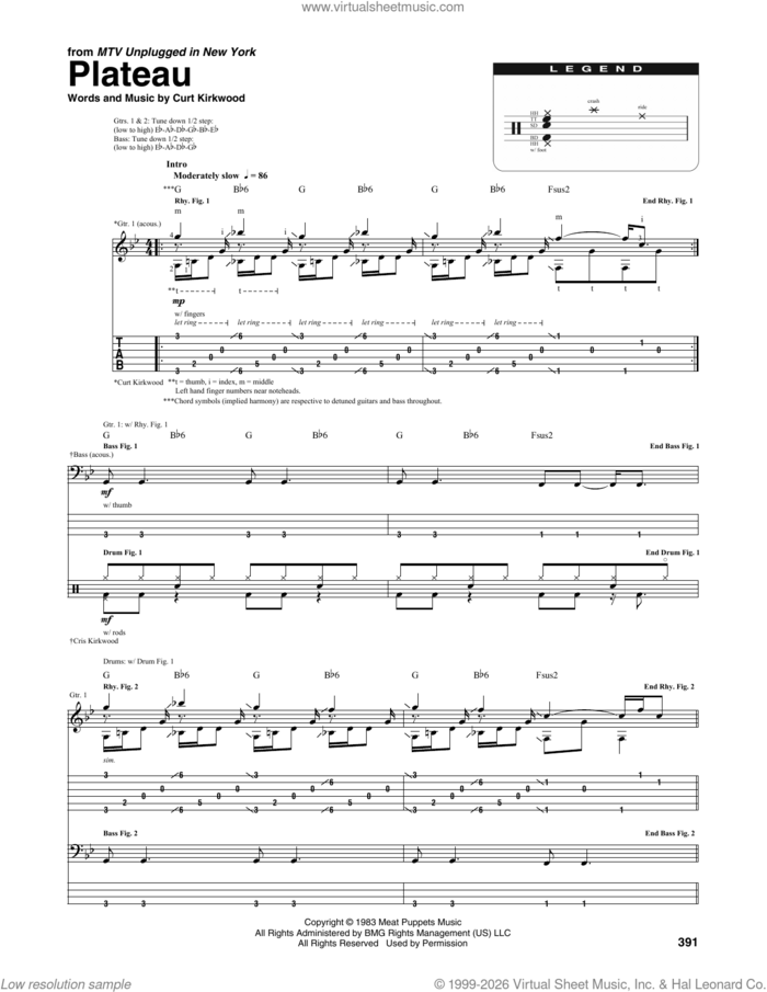 Plateau sheet music for chamber ensemble (Transcribed Score) by Nirvana and Curt Kirkwood, intermediate skill level