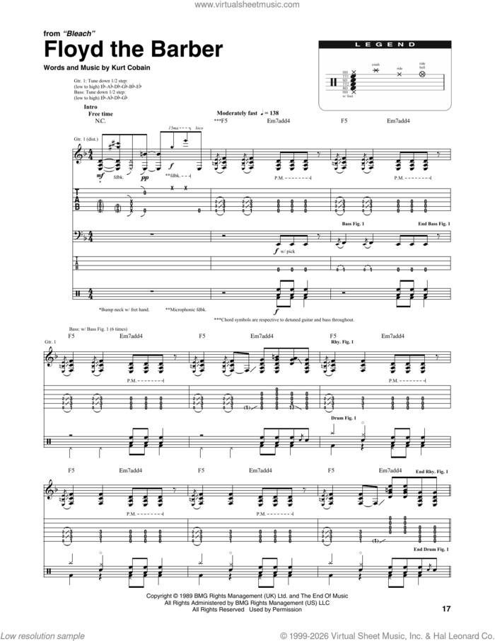 Floyd The Barber sheet music for chamber ensemble (Transcribed Score) by Nirvana and Kurt Cobain, intermediate skill level