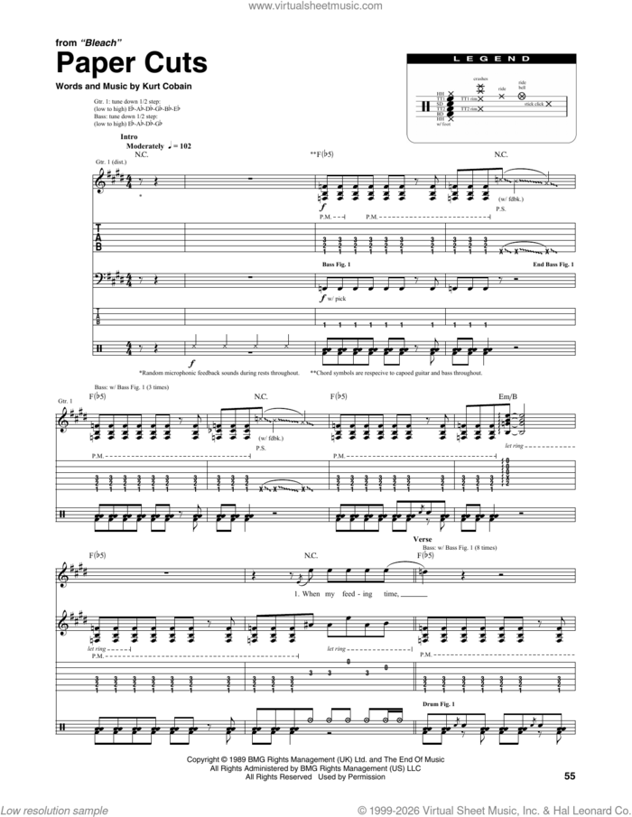 Paper Cuts sheet music for chamber ensemble (Transcribed Score) by Nirvana and Kurt Cobain, intermediate skill level