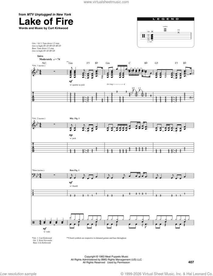 Lake Of Fire sheet music for chamber ensemble (Transcribed Score) by Nirvana and Curt Kirkwood, intermediate skill level