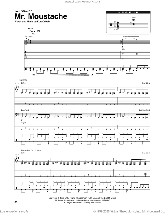 Mr. Moustache sheet music for chamber ensemble (Transcribed Score) by Nirvana and Kurt Cobain, intermediate skill level