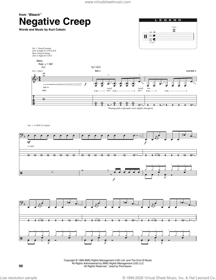 Negative Creep sheet music for chamber ensemble (Transcribed Score) by Nirvana and Kurt Cobain, intermediate skill level