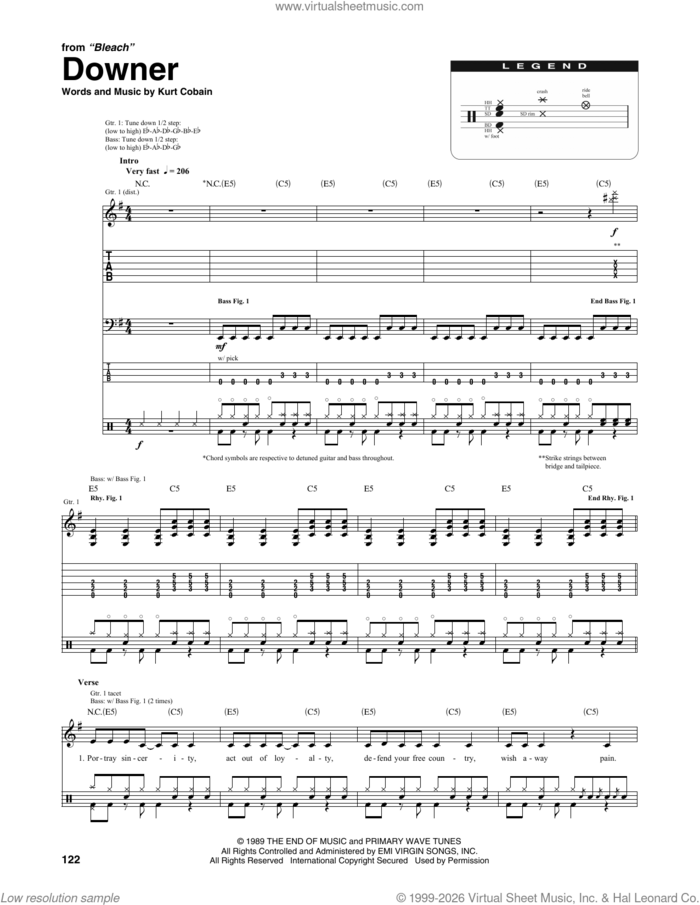 Downer sheet music for chamber ensemble (Transcribed Score) by Nirvana and Kurt Cobain, intermediate skill level