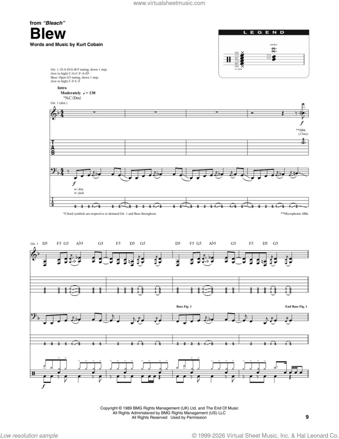 Blew sheet music for chamber ensemble (Transcribed Score) by Nirvana and Kurt Cobain, intermediate skill level
