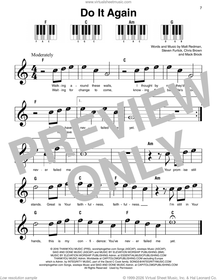 Do It Again sheet music for piano solo by Matt Redman, Chris Brown, Mack Brock and Steven Furtick, beginner skill level