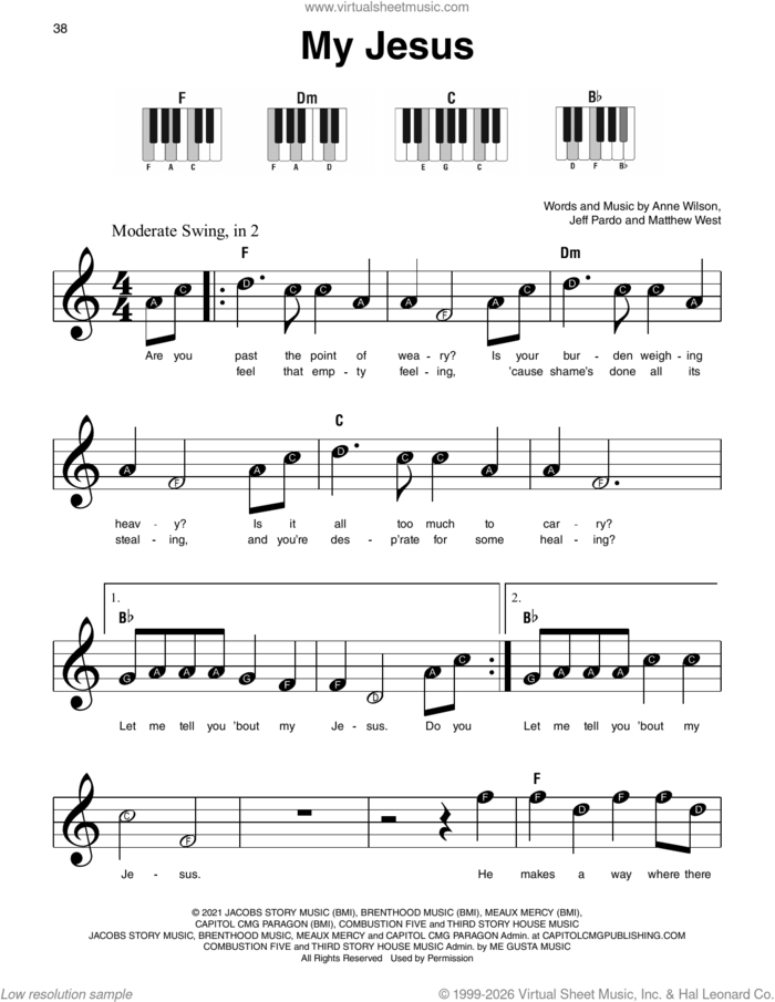 My Jesus sheet music for piano solo by Anne Wilson, Jeff Pardo and Matthew West, beginner skill level