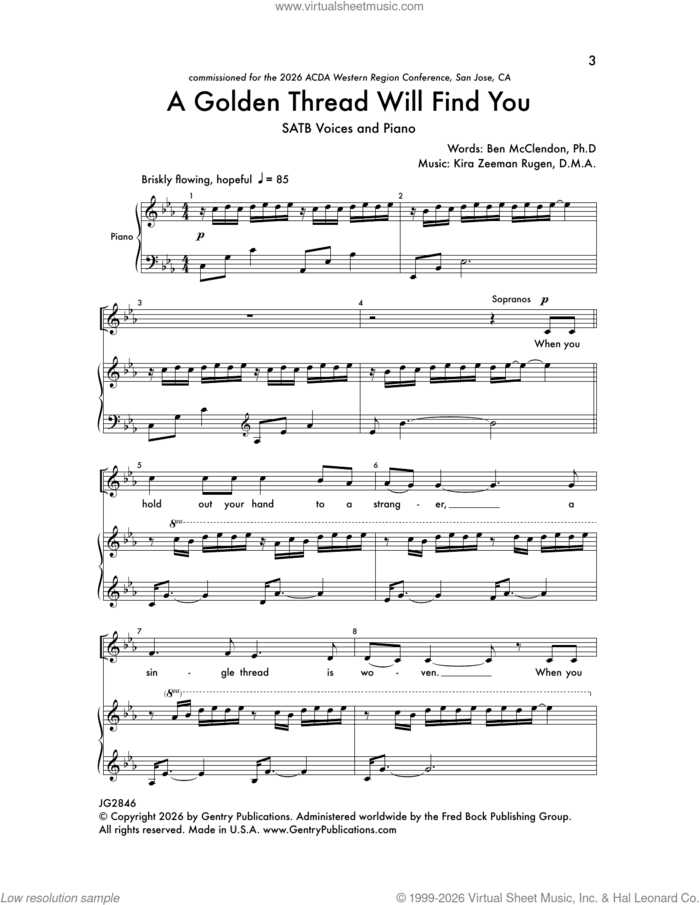 A Golden Thread Will Find You sheet music for choir (SATB: soprano, alto, tenor, bass) by Kira Zeeman Rugen and Ben McClendon, intermediate skill level
