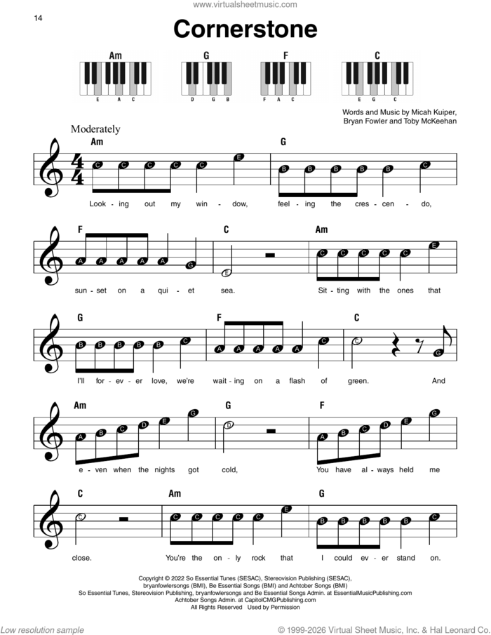 Cornerstone (feat. Zach Williams) sheet music for piano solo by tobyMac, Bryan Fowler, Micah Kuiper and Toby McKeehan, beginner skill level