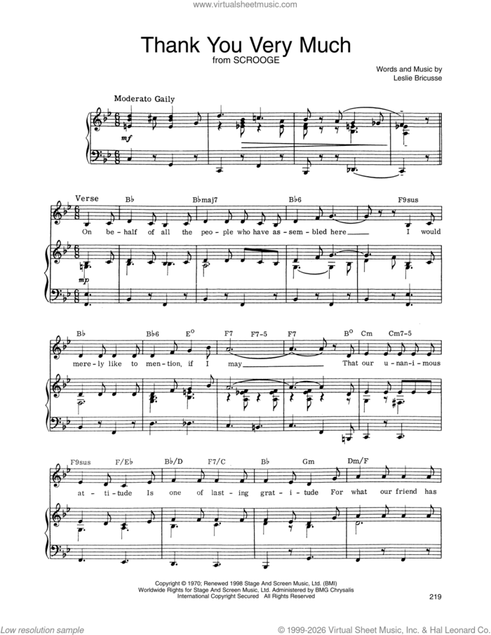 Thank You Very Much (from Scrooge) sheet music for voice, piano or guitar by Leslie Bricusse, intermediate skill level