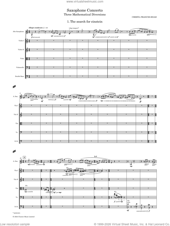 Saxophone Concerto (Three Mathematical Diversions) sheet music for alto saxophone and strings (study score) by Cheryl Frances-Hoad, classical score, intermediate skill level