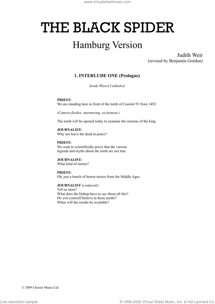 The Black Spider (Hamburg Version) sheet music for chamber ensemble (vocal score) by Judith Weir, classical score, intermediate skill level