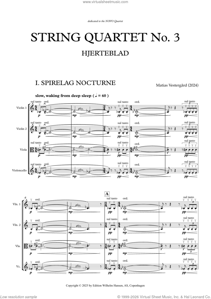 String Quartet No. 3, Hjerteblad (COMPLETE) sheet music for string quartet (violin, viola, cello) by Matias Vestergård, classical score, intermediate skill level