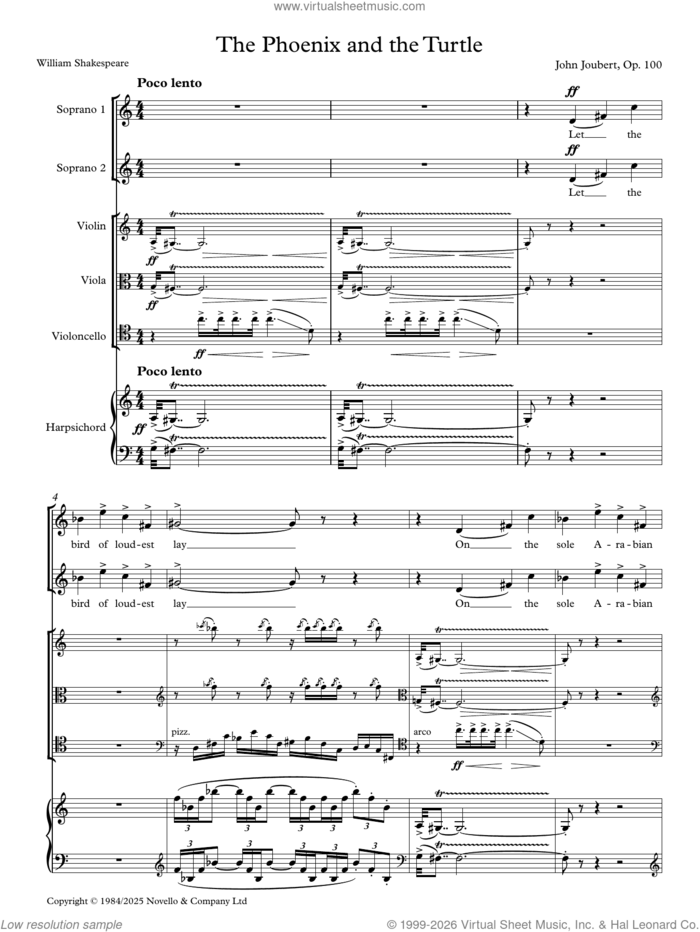 The Phoenix and the Turtle (Score) sheet music for chamber ensemble (full score) by John Joubert, classical score, intermediate skill level
