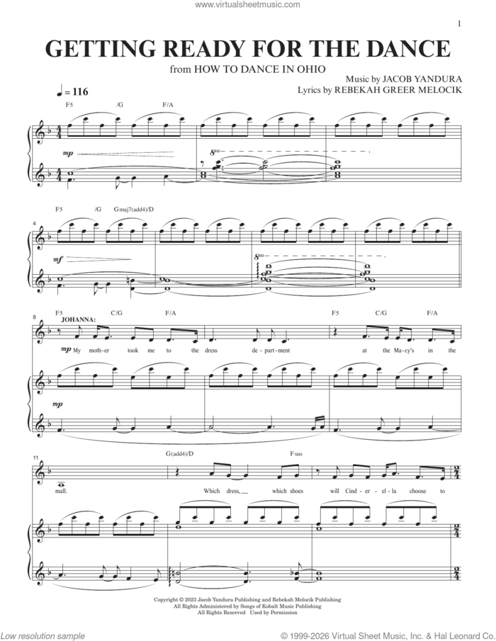 Getting Ready For The Dance (from How To Dance In Ohio) sheet music for voice and piano by Jacob Yandura, Jacob Yandura & Rebekah Greer Melocik and Rebekah Greer Melocik, intermediate skill level