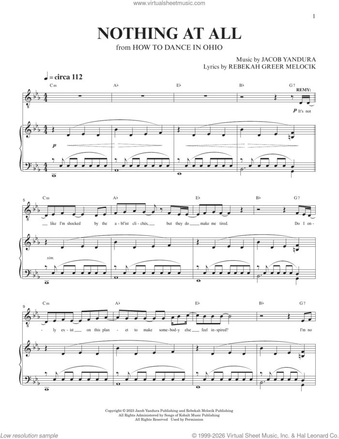 Nothing At All (from How To Dance In Ohio) sheet music for voice and piano by Jacob Yandura, Jacob Yandura & Rebekah Greer Melocik and Rebekah Greer Melocik, intermediate skill level