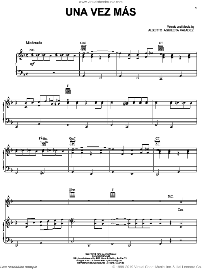 Una Vez Mas sheet music for voice, piano or guitar by Alberto Aguilera Valadez, intermediate skill level
