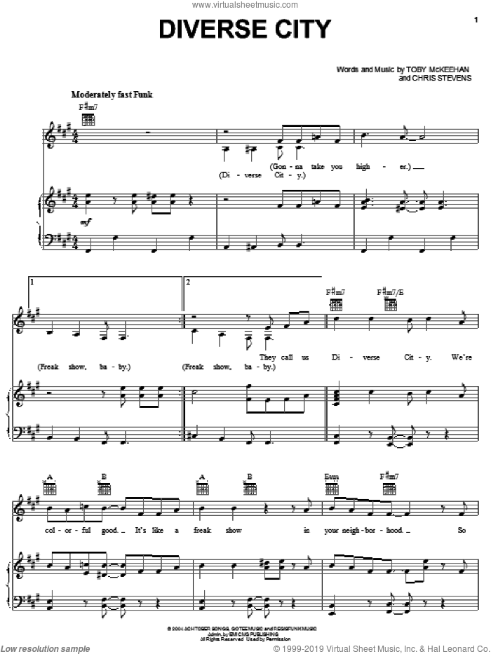 Diverse City sheet music for voice, piano or guitar by tobyMac, Chris Stevens and Toby McKeehan, intermediate skill level