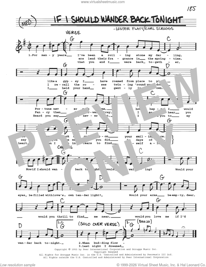If I Should Wander Back Tonight sheet music for voice and other instruments (real book with lyrics) by Flatt & Scruggs, Earl Scruggs and Lester Flatt, intermediate skill level