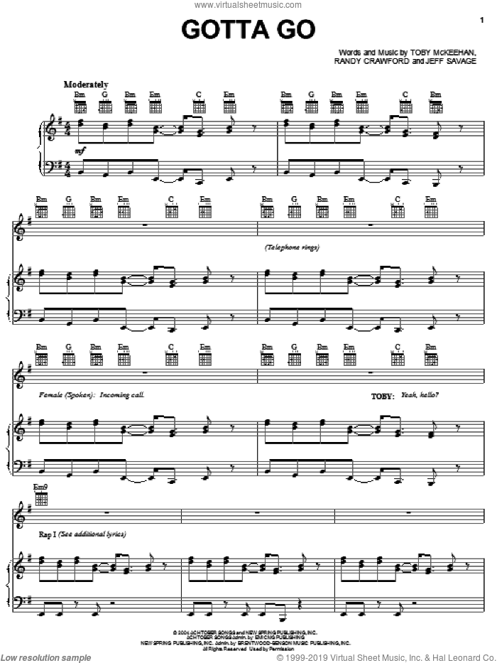 Gotta Go sheet music for voice, piano or guitar by tobyMac, Jeff Savage, Randy Crawford and Toby McKeehan, intermediate skill level