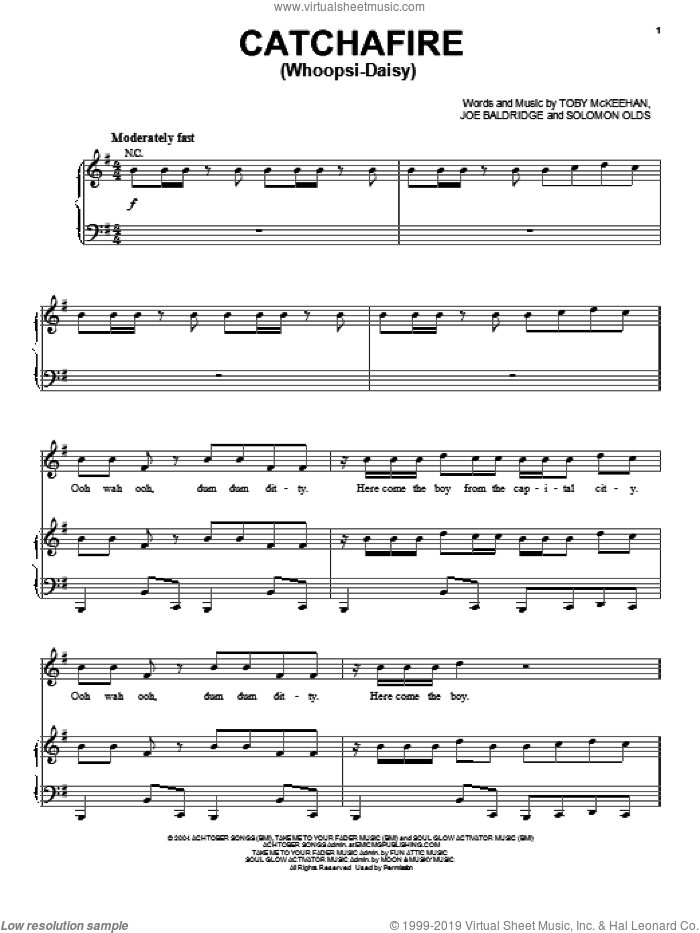 Catchafire (Whoopsi-Daisy) sheet music for voice, piano or guitar by tobyMac, Joe Baldridge, Solomon Olds, T-Bone and Toby McKeehan, intermediate skill level