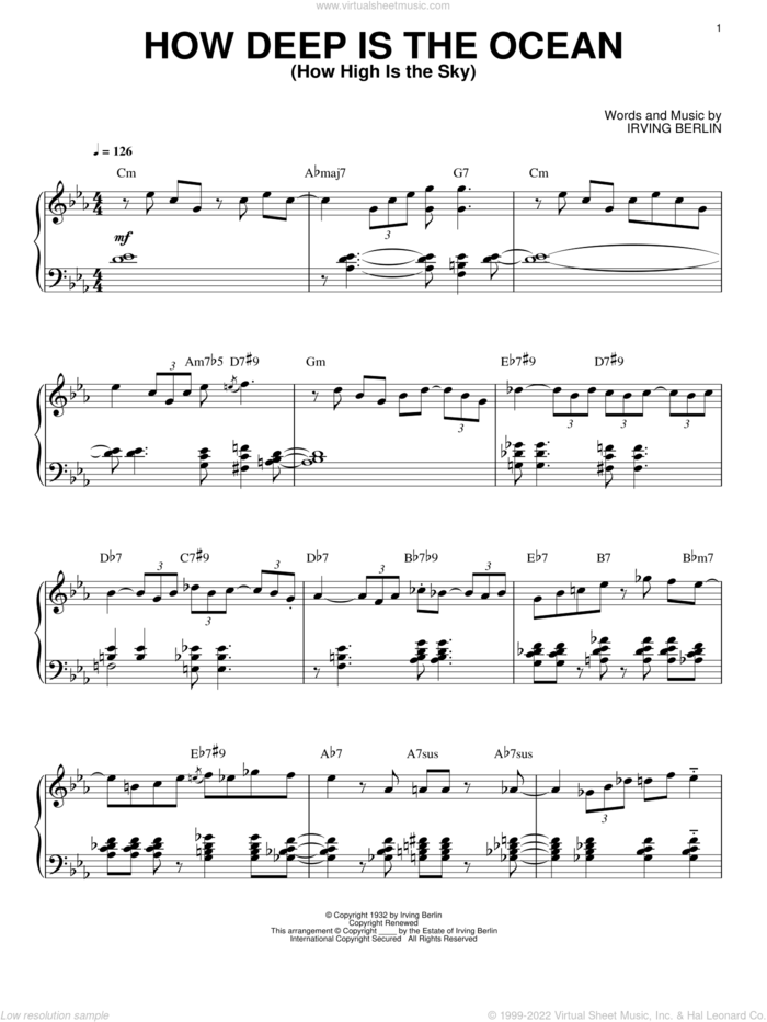 How Deep Is The Ocean (How High Is The Sky) sheet music for piano solo by Bill Evans and Irving Berlin, wedding score, intermediate skill level